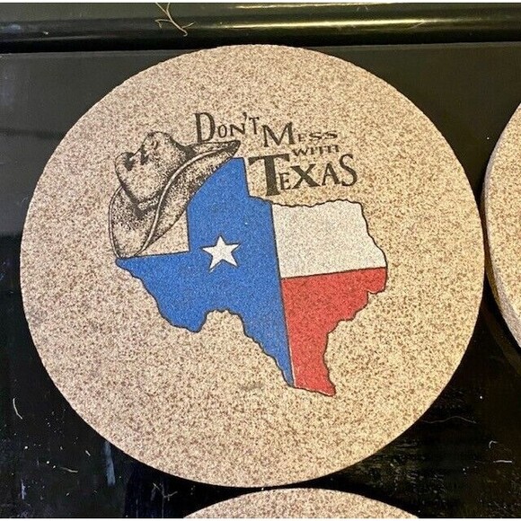 Thirstystone Sandstone Coasters Don't Mess with Texas Set of 4 Cork Backing - Picture 5 of 12